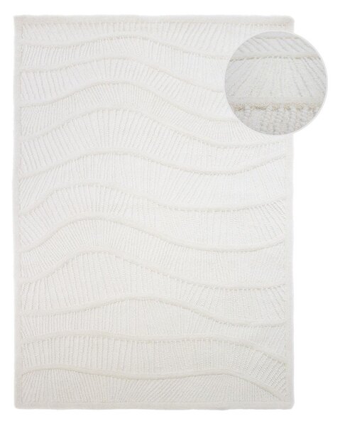 Biely ručne tkaný koberec s prímesou vlny 140x200 cm Sculptured Wave – Flair Rugs