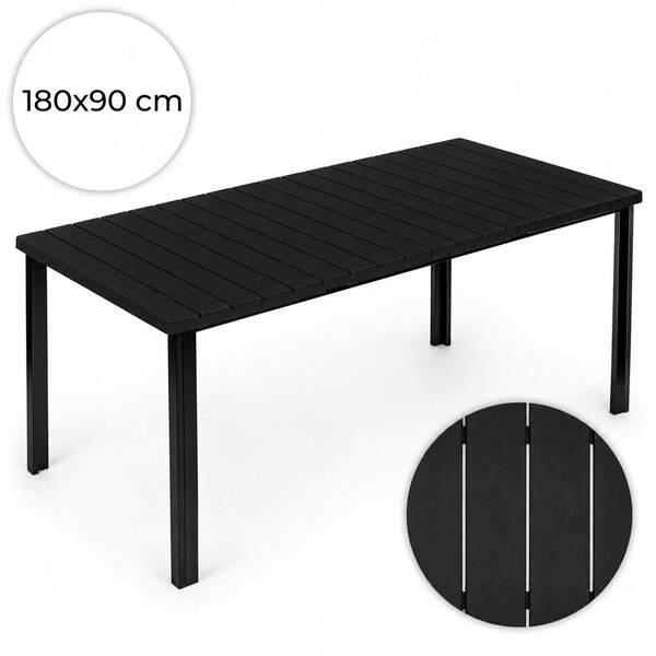 Veľký záhradný stôl pre 8 osôb, 180 × 90 cm, na terasu alebo do záhrady, čierny, MultiGarden