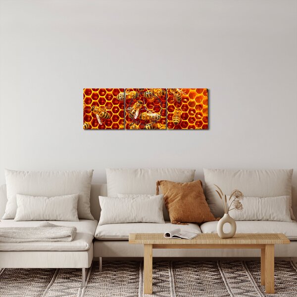 Obraz - Medový plást (s hodinami) (90x30 cm)