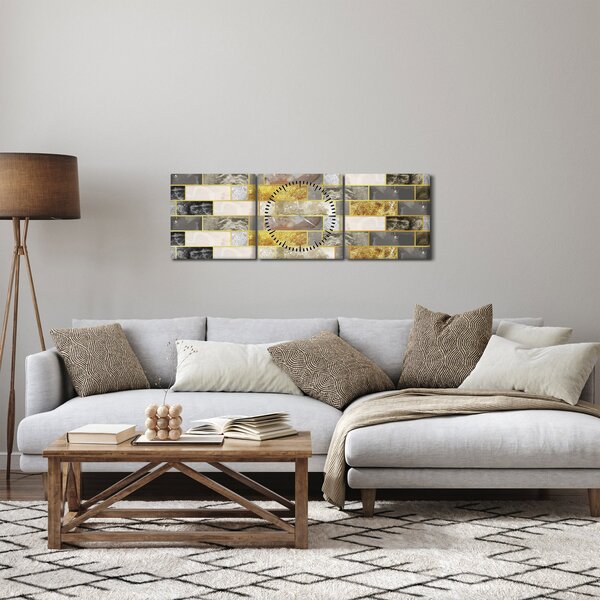 Obraz - Dekor s textúrami (s hodinami) (90x30 cm)