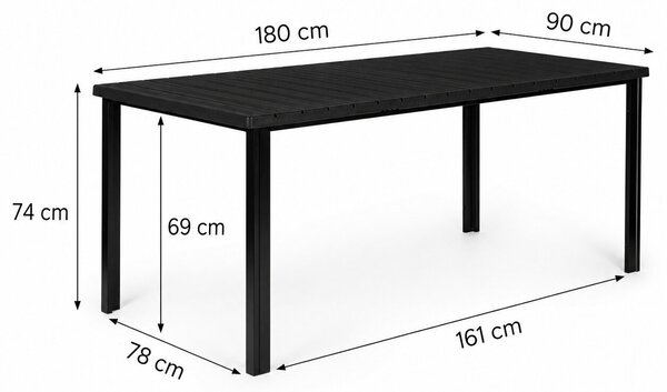 Veľký záhradný stôl pre 8 osôb, 180 × 90 cm, na terasu alebo do záhrady, čierny, MultiGarden