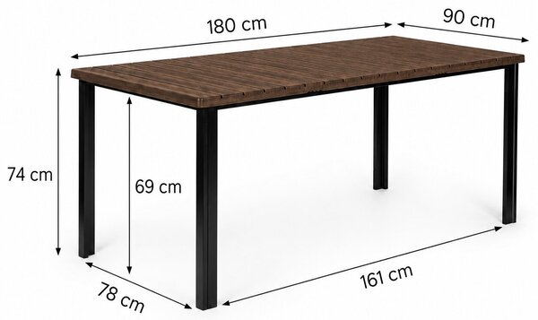 Veľký záhradný stôl pre 8 osôb, 180 × 90 cm, na terasu alebo do záhrady, s hnedou doskou, MultiGarden
