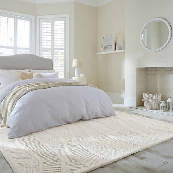 Biely ručne tkaný koberec s prímesou vlny 140x200 cm Sculptured Wave – Flair Rugs