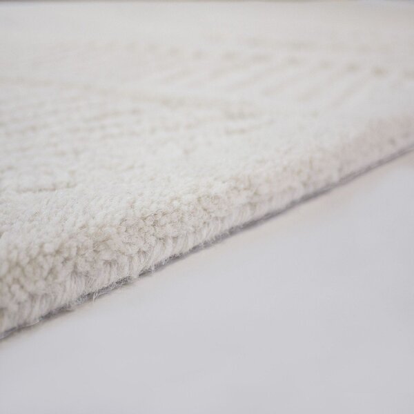 Biely ručne tkaný behúň s prímesou vlny 80x230 cm Sculptured Wave – Flair Rugs