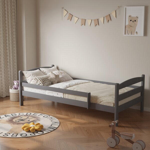 KONDELA Posteľ so zábranou, 90x200, sivá, DALMA