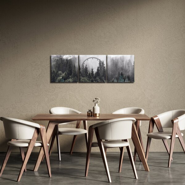 Obraz - Les s ilustrovanými prvkami (s hodinami) (90x30 cm)