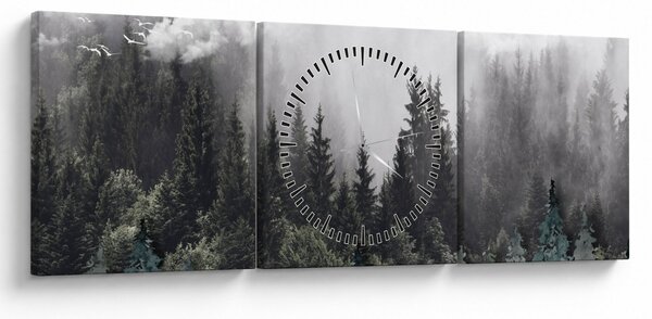 Obraz - Les s ilustrovanými prvkami (s hodinami) (90x30 cm)