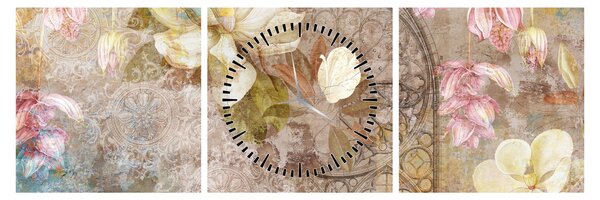 Obraz - Kvetinový ornament (s hodinami) (90x30 cm)