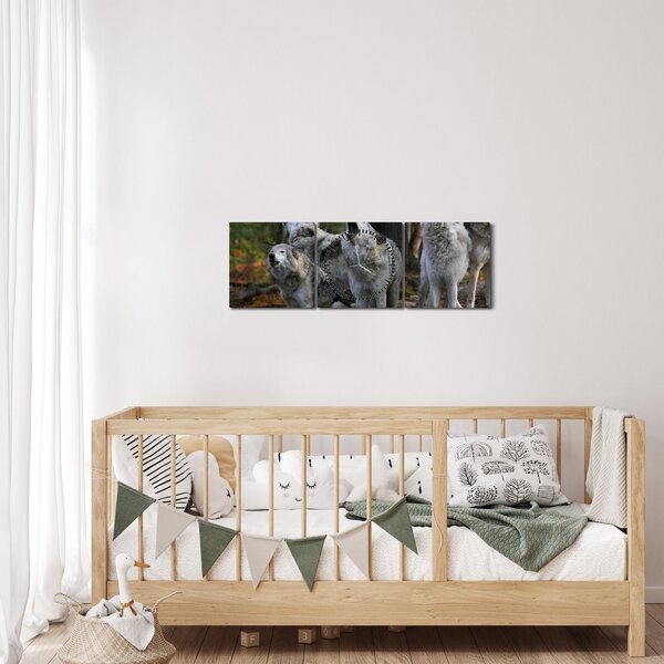 Obraz - Vlci na skale (s hodinami) (90x30 cm)