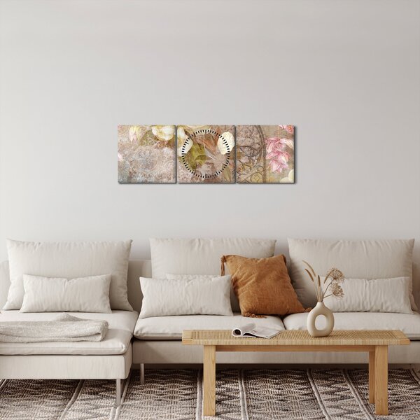 Obraz - Kvetinový ornament (s hodinami) (90x30 cm)