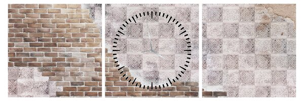 Obraz - Tehlový múr (s hodinami) (90x30 cm)