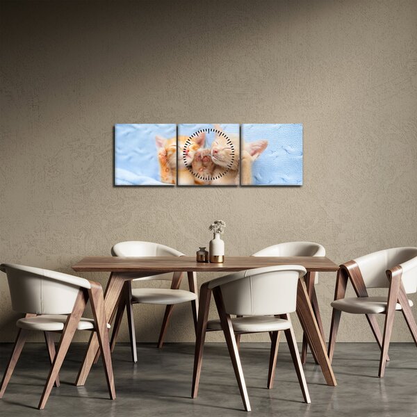 Obraz - Spiace mačiatka (s hodinami) (90x30 cm)