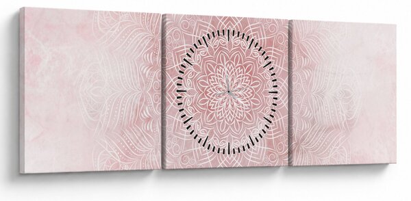 Obraz - Ružová mandala (s hodinami) (90x30 cm)