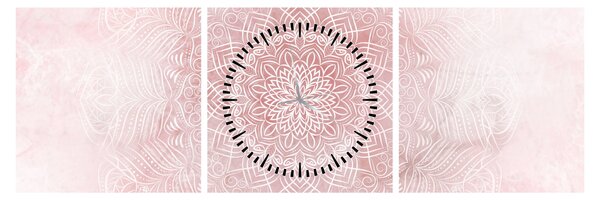 Obraz - Ružová mandala (s hodinami) (90x30 cm)