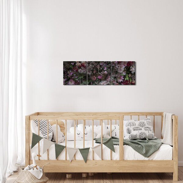 Obraz - Kvetinový múr (s hodinami) (90x30 cm)