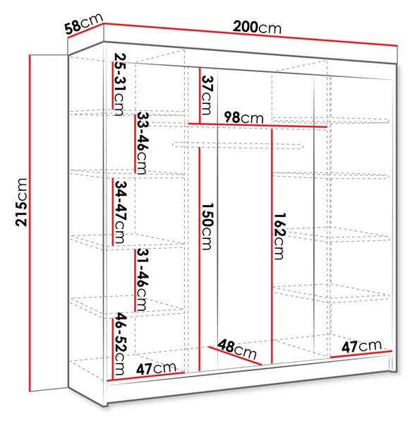 Šatníková skriňa 200 cm s posuvnými dverami SANARE 2 - kašmír