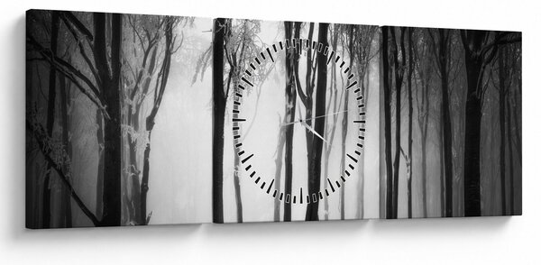 Obraz - Vlk v temnom lese (s hodinami) (90x30 cm)