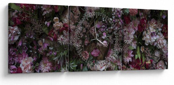 Obraz - Kvetinový múr (s hodinami) (90x30 cm)