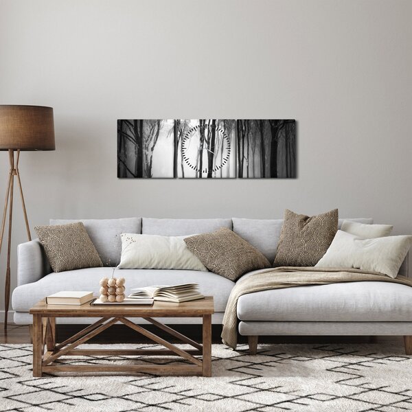 Obraz - Vlk v temnom lese (s hodinami) (90x30 cm)