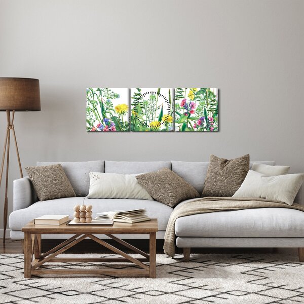 Obraz - Maľované lúčne kvety (s hodinami) (90x30 cm)
