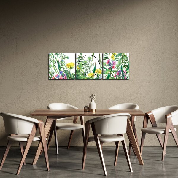 Obraz - Maľované lúčne kvety (s hodinami) (90x30 cm)