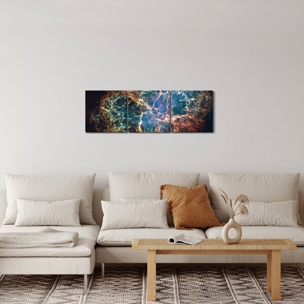Obraz - Krabie hmlovina (s hodinami) (90x30 cm)