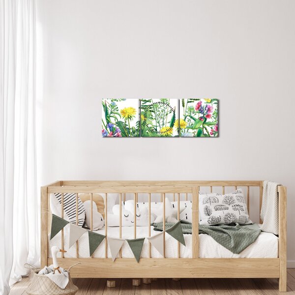 Obraz - Maľované lúčne kvety (s hodinami) (90x30 cm)