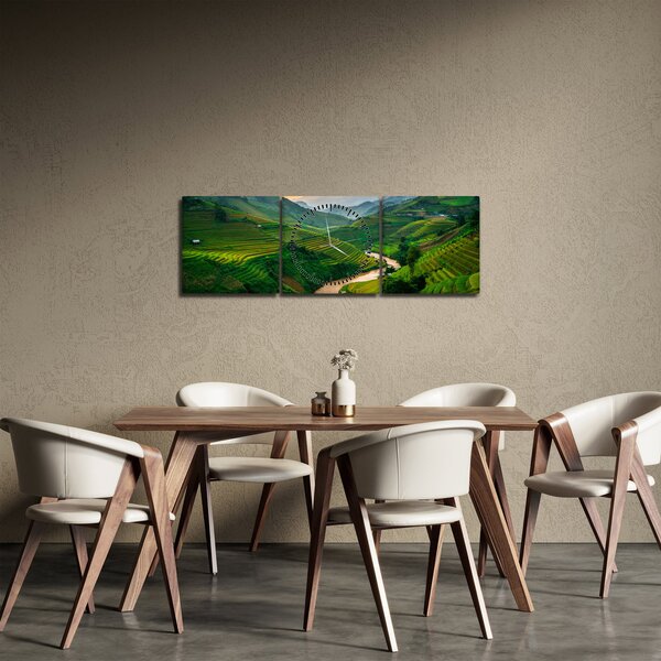 Obraz - Ryžové terasy II. (s hodinami) (90x30 cm)