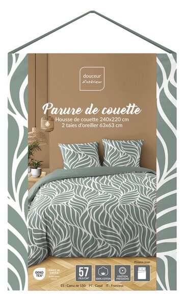 Zelené 3-dielne bavlnené obliečky na dvojlôžko/predĺžené 240x220 cm Morgane – douceur d'intérieur