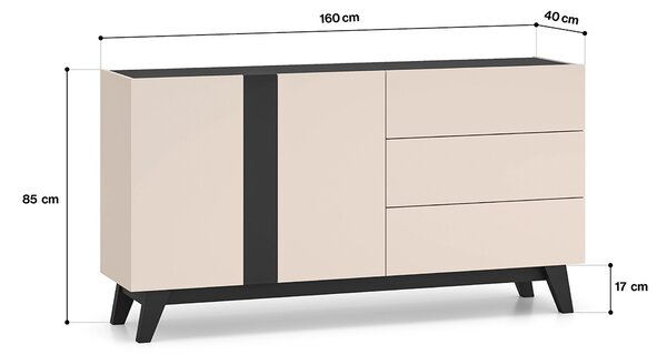 Kombinovaná komoda CHARLOTTE - kašmír / čierna