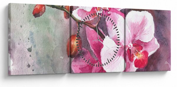 Obraz - Orchidey, aquarel (s hodinami) (90x30 cm)
