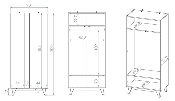 Šatníková skriňa 90 cm CHARLOTTE - kašmír / čierna
