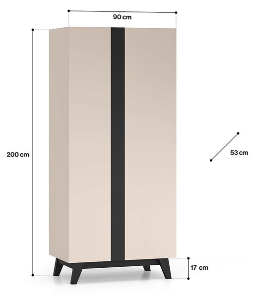 Šatníková skriňa 90 cm CHARLOTTE - kašmír / čierna