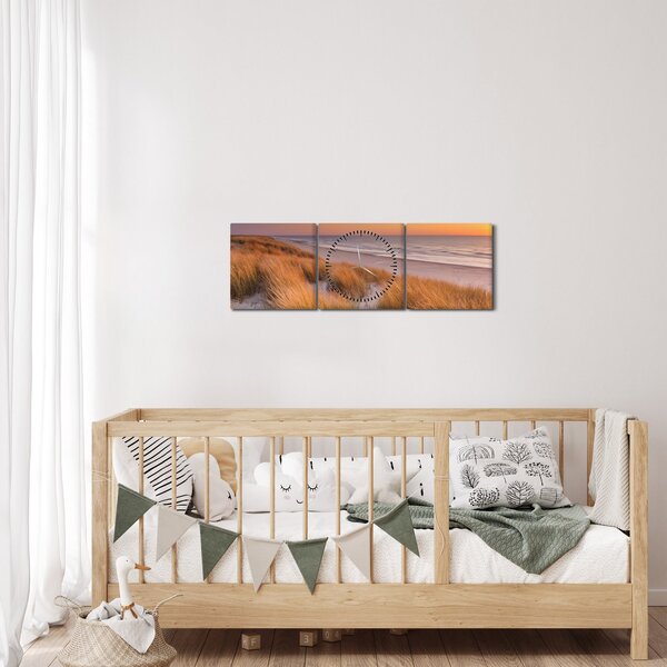Obraz - Pláž pri západe slnka (s hodinami) (90x30 cm)