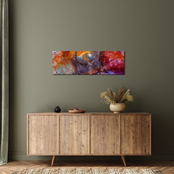 Obraz - Abstraktné atramentové umenie (s hodinami) (90x30 cm)