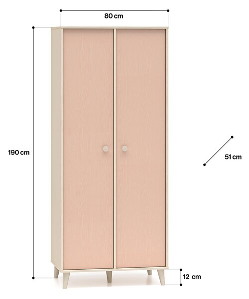 Dvojdverová šatníková skriňa 80 cm OLIVIA - béžová / ružová