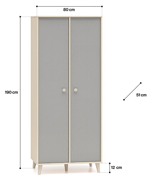 Dvojdverová šatníková skriňa 80 cm OLIVIA - béžová / šedá