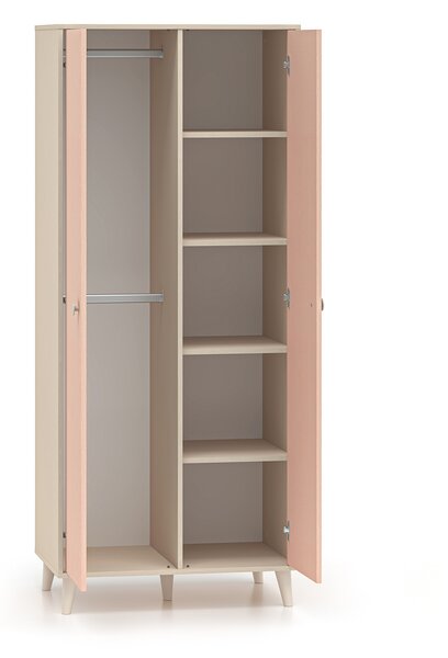 Dvojdverová šatníková skriňa 80 cm OLIVIA - béžová / ružová