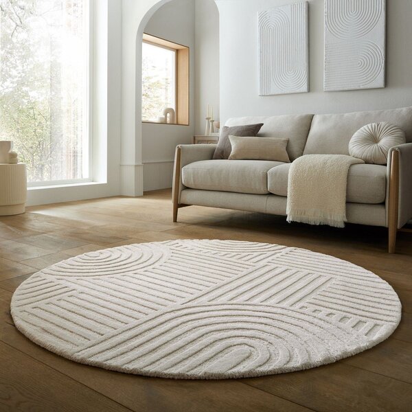 Slonovinový ručne tkaný vlnený okrúhly koberec ø 160 cm Zen Garden – Flair Rugs
