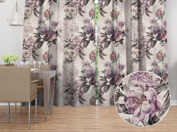 Biante Dekoračný záves Parma PM-112 Fialové kvety na smotanovom 145x140 cm