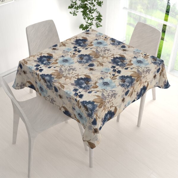 Biante Dekoračný štvorcový obrus Parma PM-113 Modré kvety na smotanovom 40x40 cm
