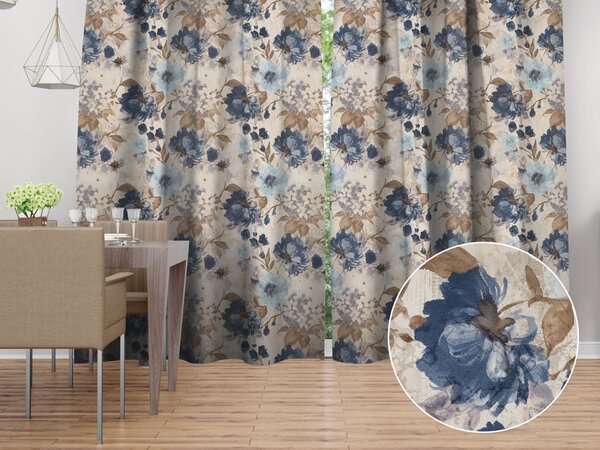 Biante Dekoračný záves Parma PM-113 Modré kvety na smotanovom 145x140 cm