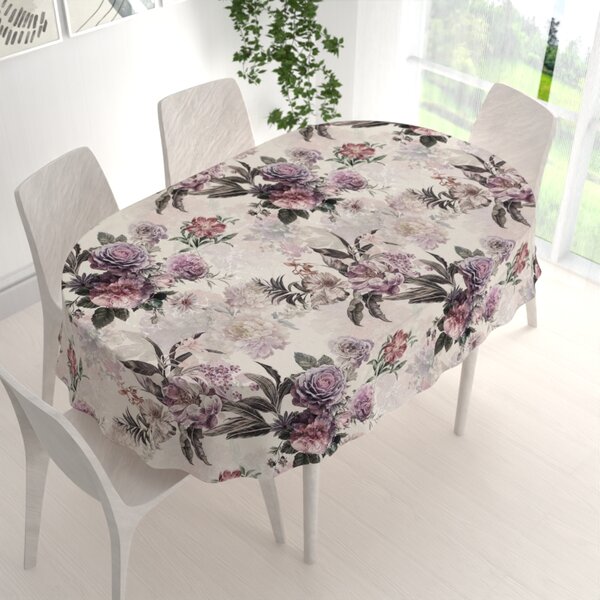 Biante Dekoračný oválny obrus Parma PM-112 Fialové kvety na smotanovom 50x100 cm