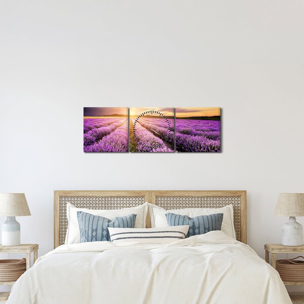 Obraz - Východ slnka v levanduľovom poli (s hodinami) (90x30 cm)