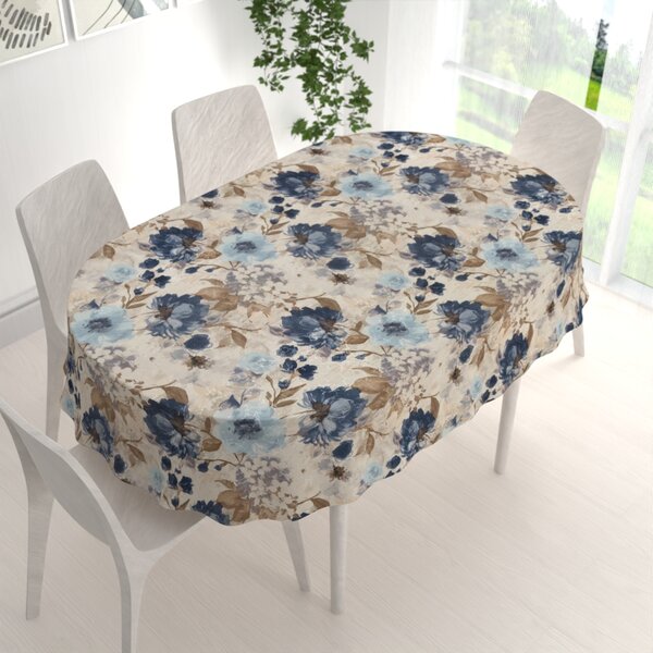 Biante Dekoračný oválny obrus Parma PM-113 Modré kvety na smotanovom 50x100 cm