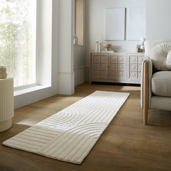 Slonovinový ručne tkaný vlnený behúň 60x230 cm Zen Garden – Flair Rugs
