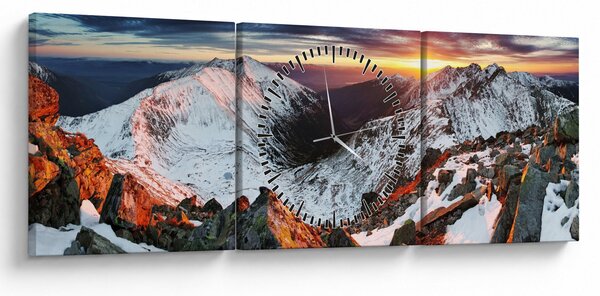Obraz - Zimná horská panoráma (s hodinami) (90x30 cm)