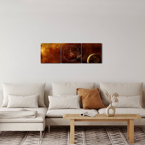 Obraz - Planéty s hmlovinou (s hodinami) (90x30 cm)