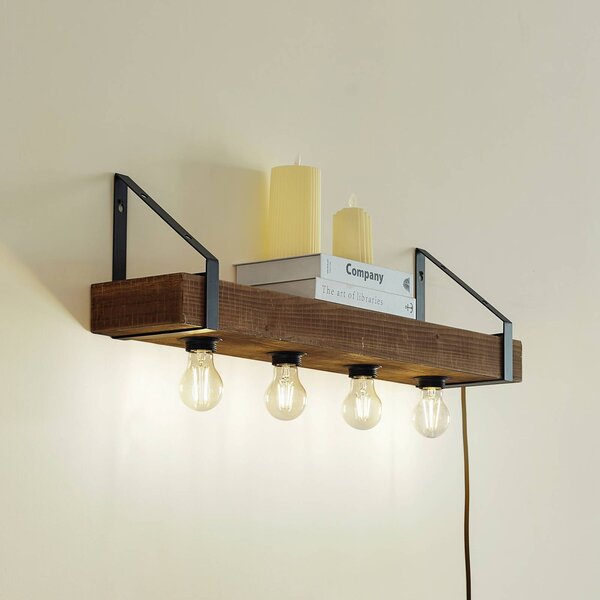 Lindby Nástenné svietidlo Vatana, drevo, zástrčka, USB port, 80 cm, Tmavé drevo, Obývacia izba / jedáleň, Drevo, Vidiecky / Rustikálny, Nástenné svietidlo