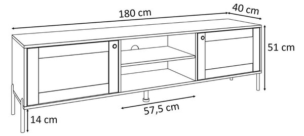 TV STOLÍK THEO S VIEDENSKÝM VÝPLETOM ČIERNY 180 cm